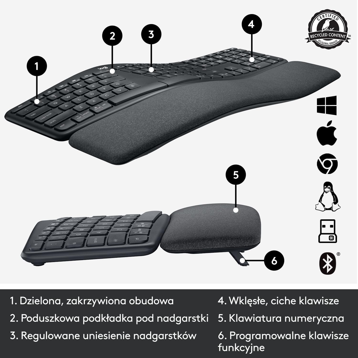 Logitech ERGO K860 for Business - Ergonomic split keyboard, International QWERTY layout - Gray