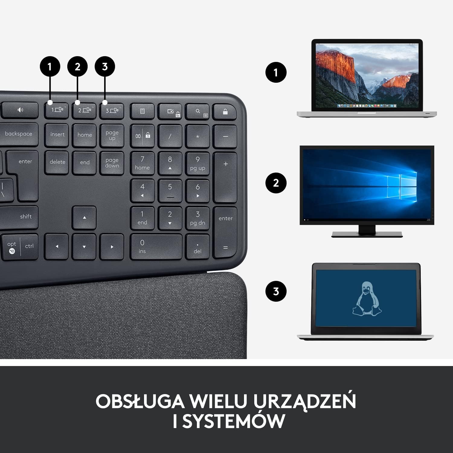 Logitech ERGO K860 for Business - Ergonomic split keyboard, International QWERTY layout - Gray