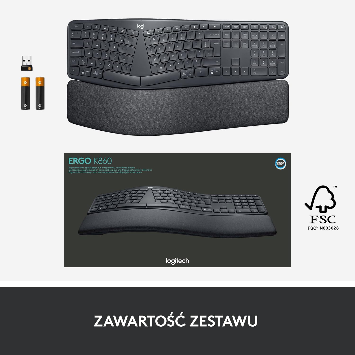 Logitech ERGO K860 for Business - Ergonomic split keyboard, International QWERTY layout - Gray