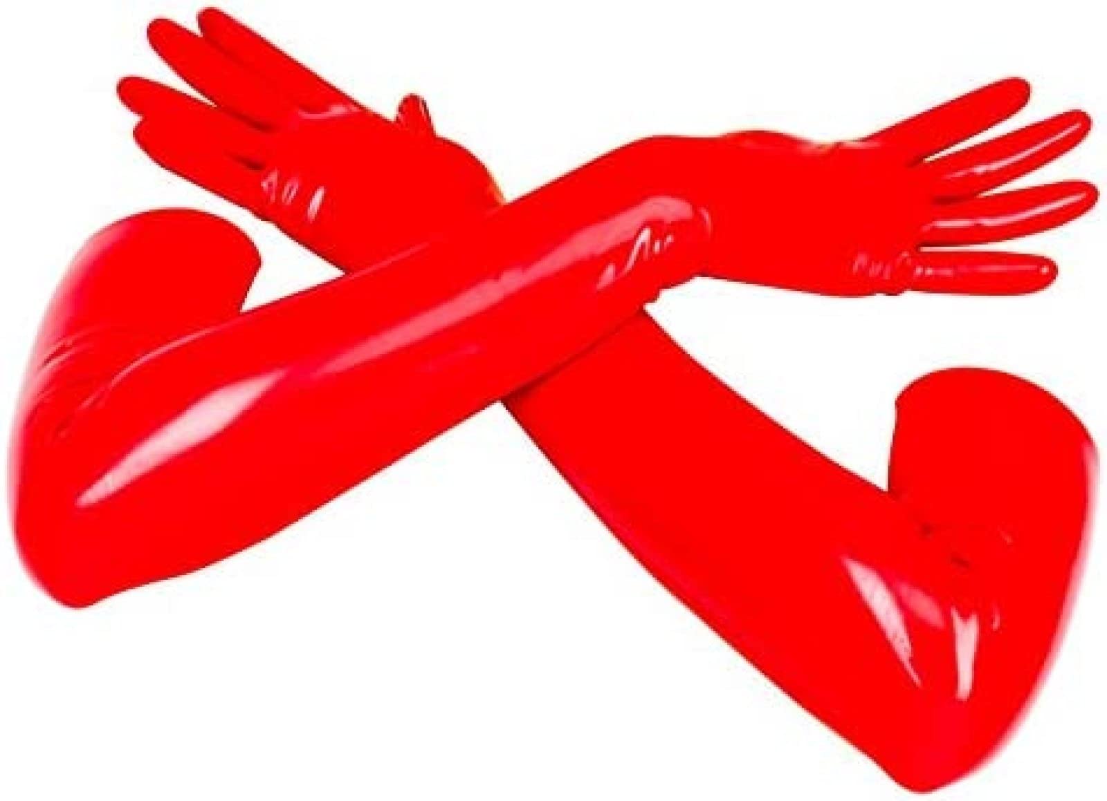 Long women's latex and rubber gloves with fingers, red, L-0.6 mm Red L-0.6mm