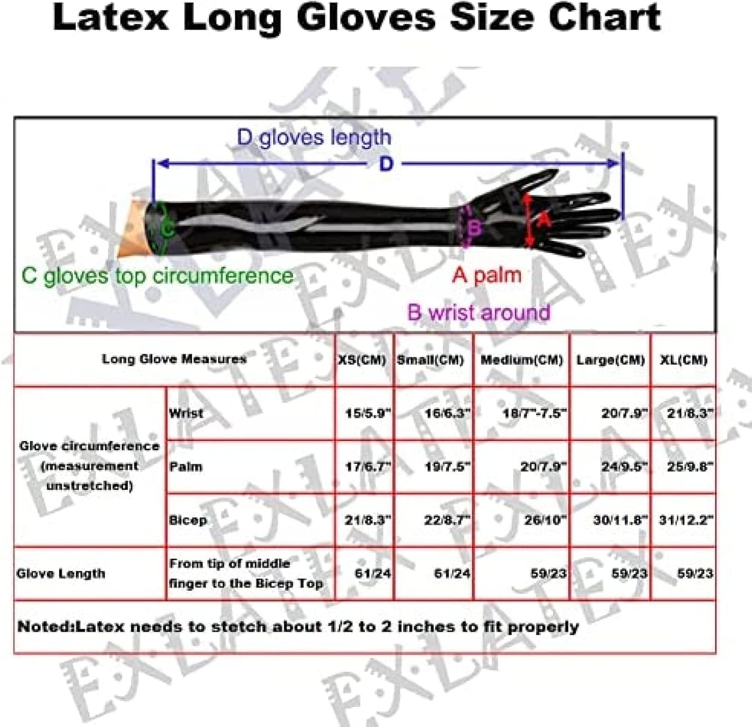 Long women's latex and rubber gloves with fingers, red, L-0.6 mm Red L-0.6mm