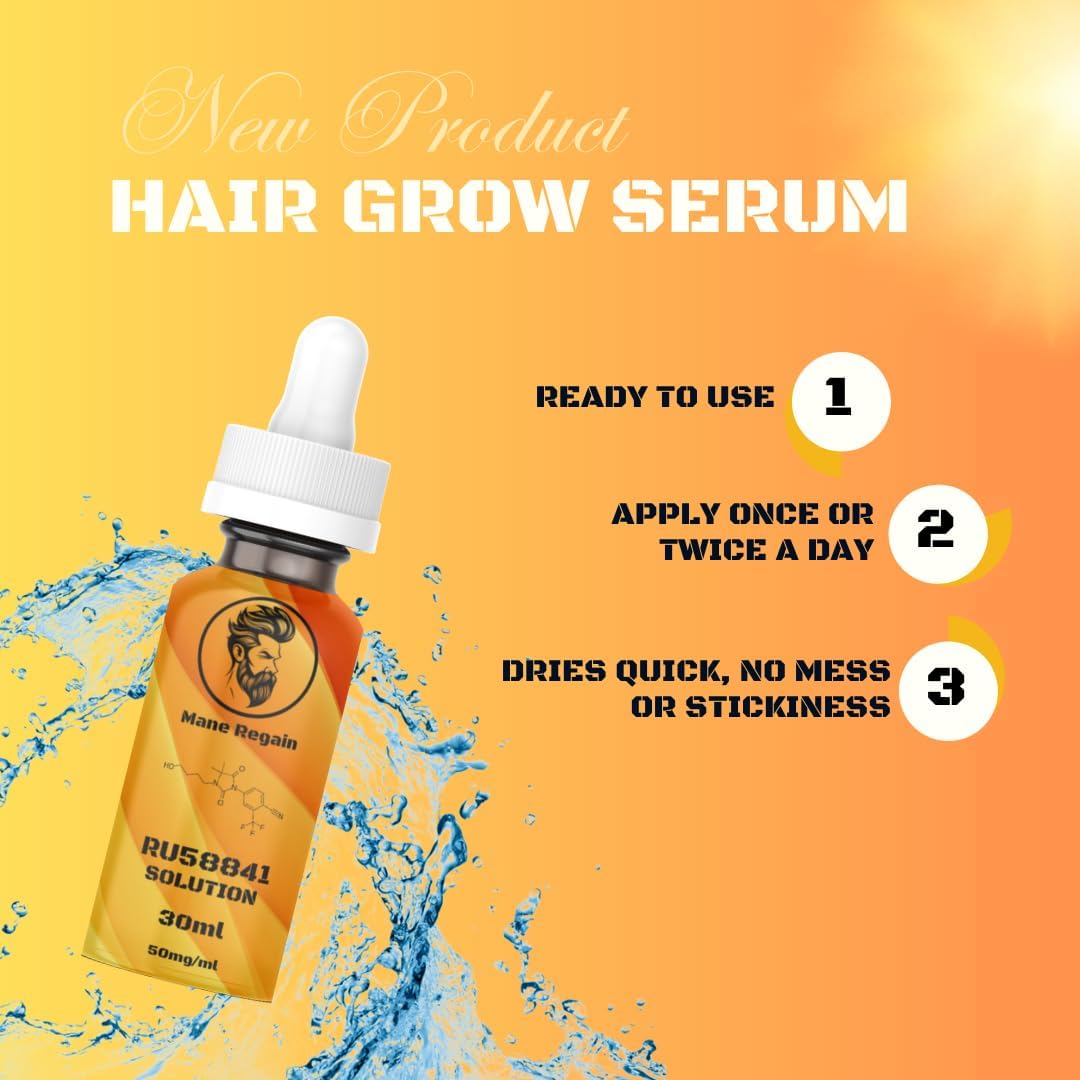 Mane Regain - RU58841 5% Solution (50 mg/ml) - DHT Blocker - Advanced Hair Loss Treatment - Anti-androgen Hair Tonic - Promotes hair regrowth and prevents hair loss