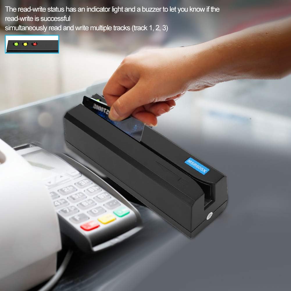 Memory Card Reader MSR605X Magnetic Stripe Card Reader, 10 - 120cm/s Multiple Card Reader 3-Track LED Indicator Magnetic Stripe Writer, Plug N Play, for Standard I