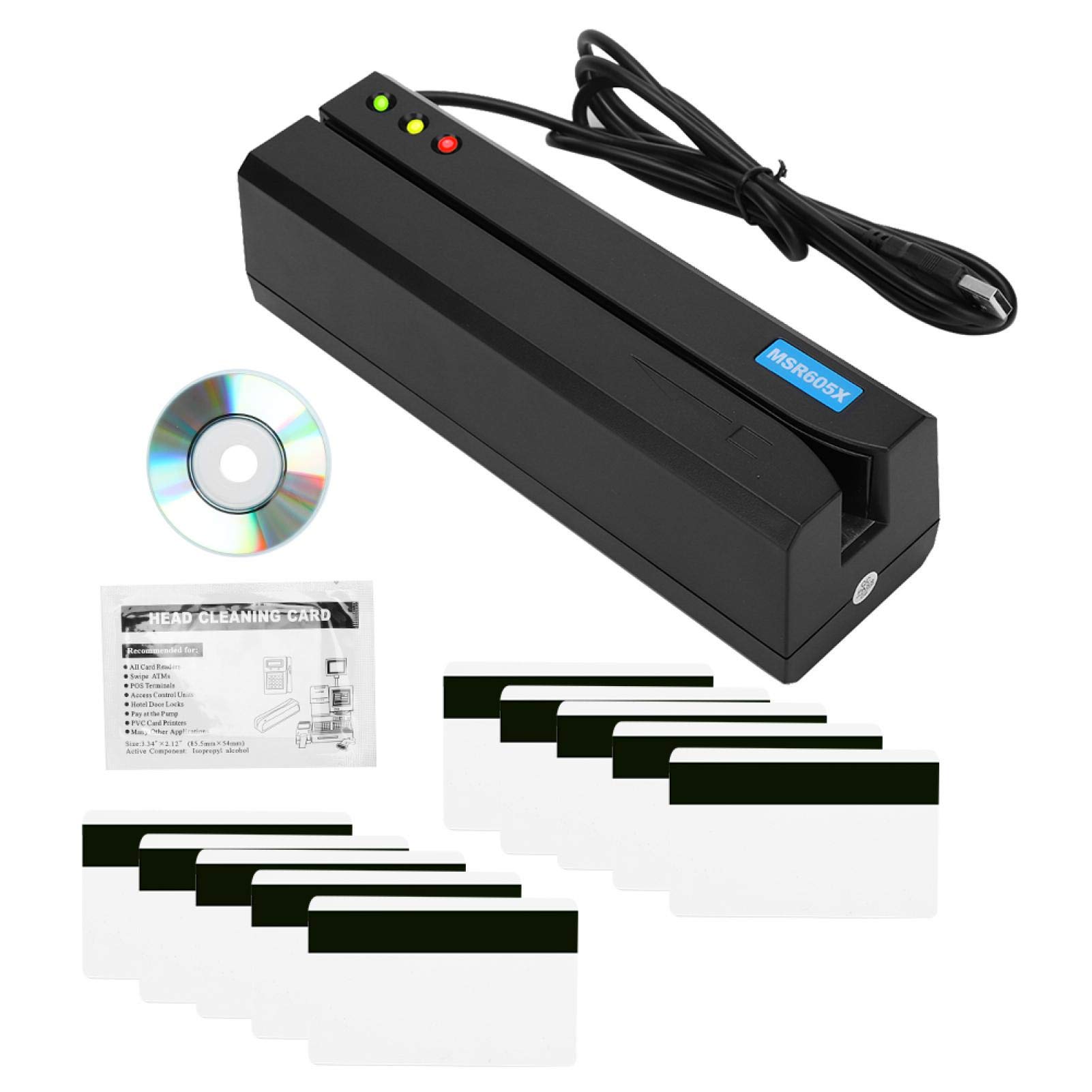 Memory Card Reader MSR605X Magnetic Stripe Card Reader, 10 - 120cm/s Multiple Card Reader 3-Track LED Indicator Magnetic Stripe Writer, Plug N Play, for Standard I