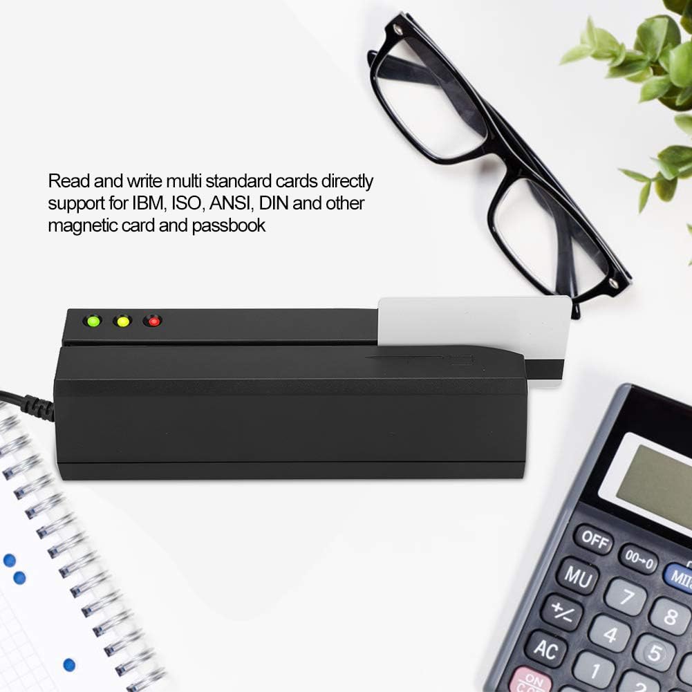 Memory Card Reader MSR605X Magnetic Stripe Card Reader, 10 - 120cm/s Multiple Card Reader 3-Track LED Indicator Magnetic Stripe Writer, Plug N Play, for Standard I
