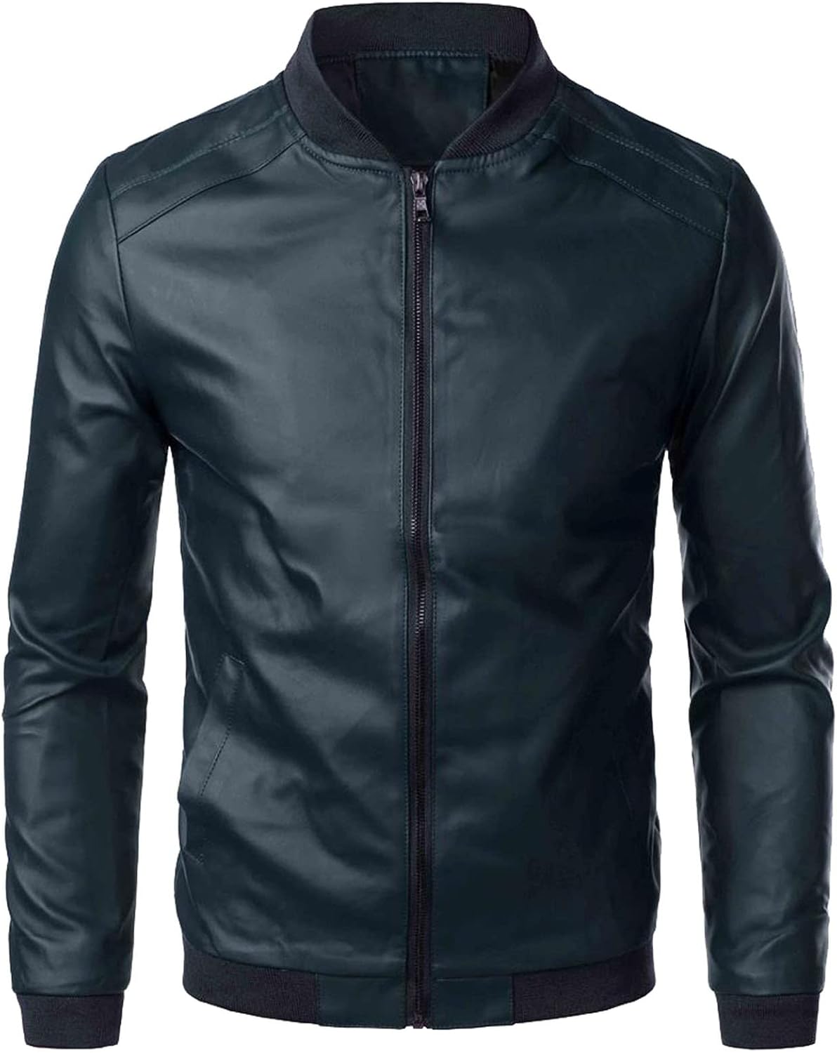 Men's Motorcycle Leather Jacket, Lightweight Thin with Pocket on the Sleeves Bomber Jacket Jacket Biker Leather Biker Jacket Men's Leather Jacket Spring Fashionable Baseball Jacket, Classic, Black 3XL Blue