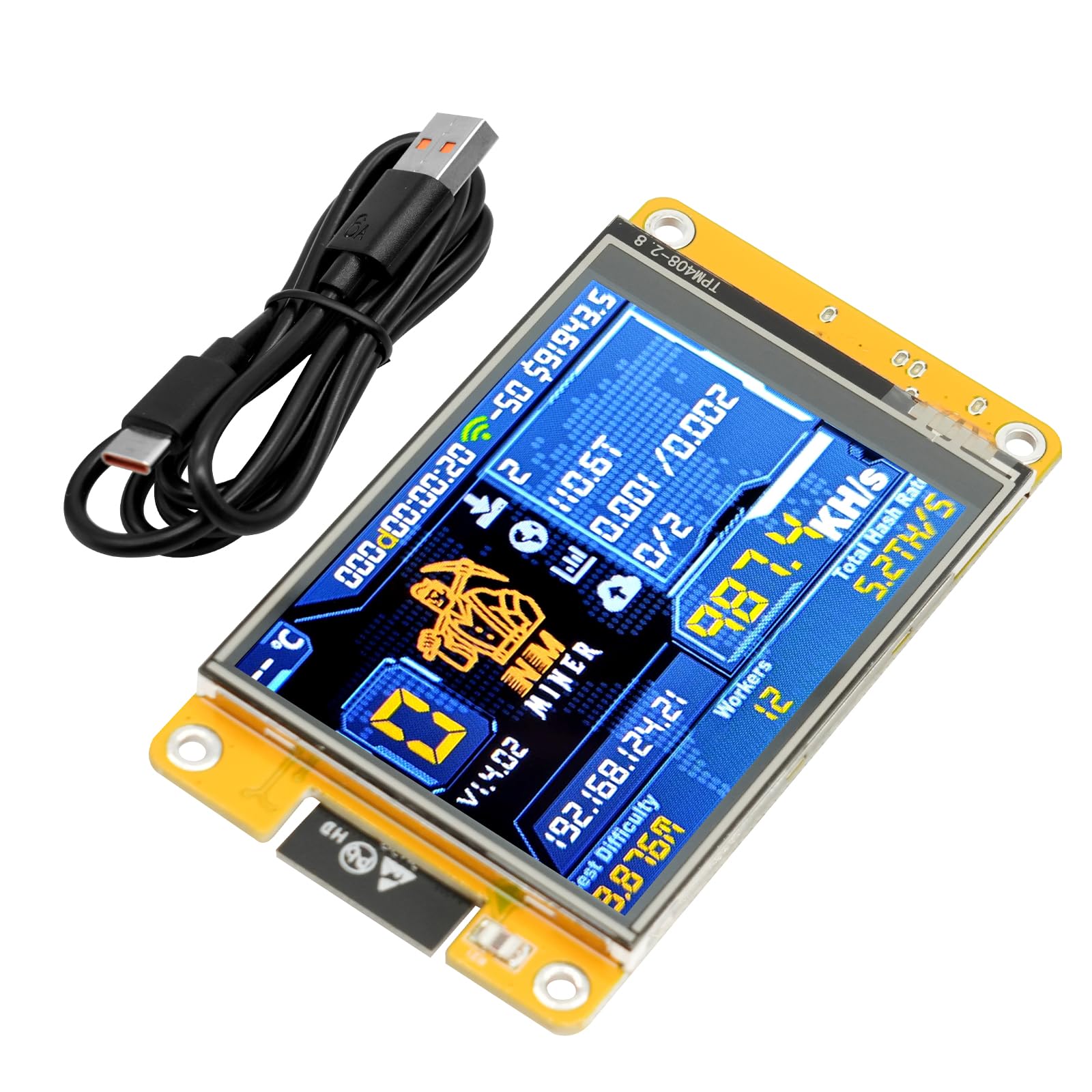 Nerdminer V2 Bitcoin Miner Ruizhi 410kh/s Nerdminer V2 Mining Bitcoin ESP32 ESP-HROOM-32 Display with Bitcoin Miner BTC Solo Lottery Miner Crypto Only Miner's Lottery Compatible with Nerd Miner