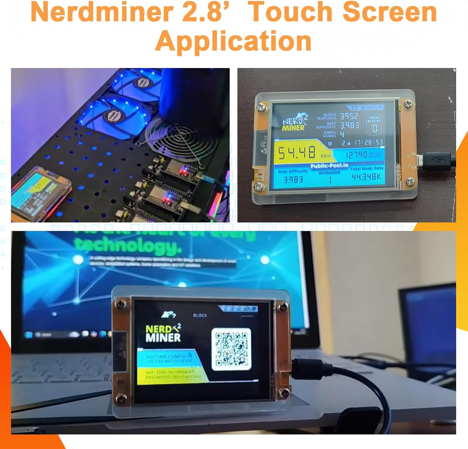 Nerdminer V2 Bitcoin Miner Ruizhi 410kh/s Nerdminer V2 Mining Bitcoin ESP32 ESP-HROOM-32 Display with Bitcoin Miner BTC Solo Lottery Miner Crypto Only Miner's Lottery Compatible with Nerd Miner