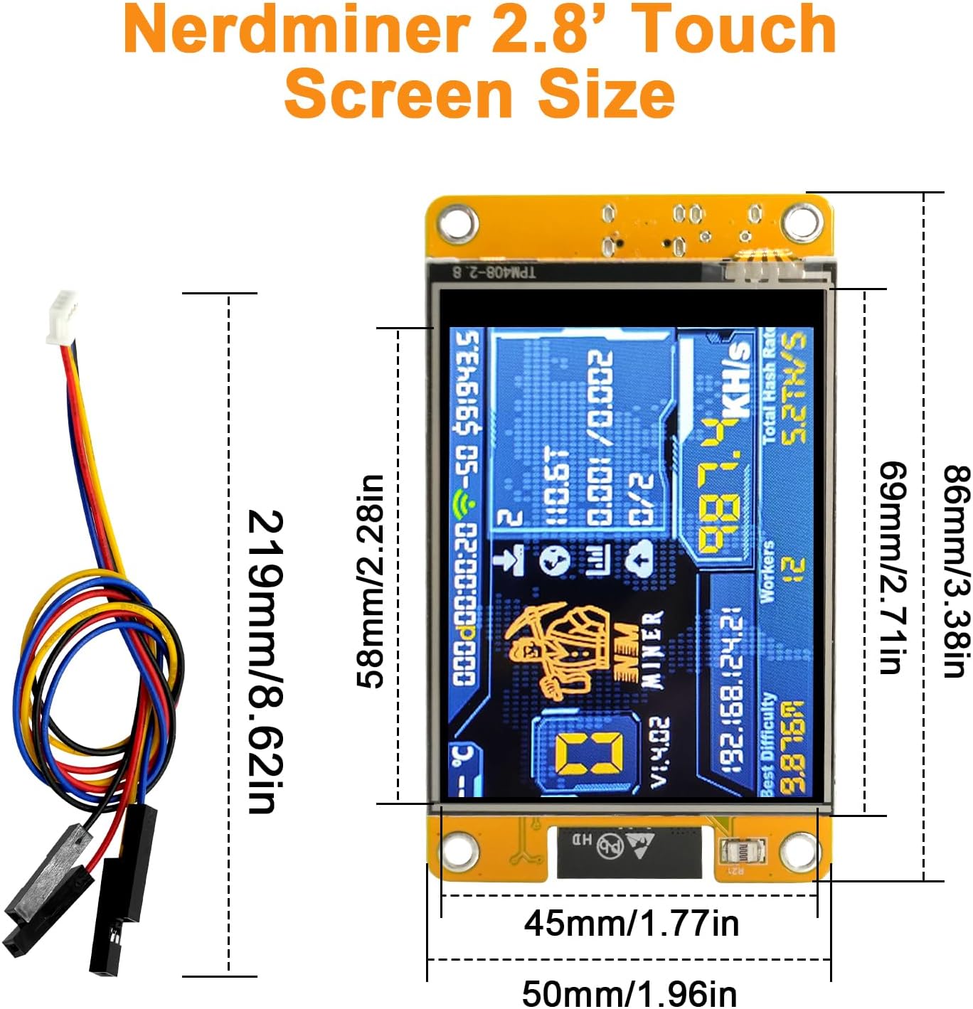 Nerdminer V2 Bitcoin Miner Ruizhi 410kh/s Nerdminer V2 Mining Bitcoin ESP32 ESP-HROOM-32 Display with Bitcoin Miner BTC Solo Lottery Miner Crypto Only Miner's Lottery Compatible with Nerd Miner
