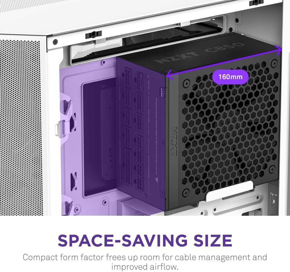 NZXT C850 Gold ATX 3.1 - Fully Modular Low-Noise PC Gaming Power Supply - 850 Watts - 80 Plus Gold - 12V-2x6 Connector - Zero Fan Mode - 100% Japanese Capacitors - Black Black 850W Gold C Series ATX 3.1