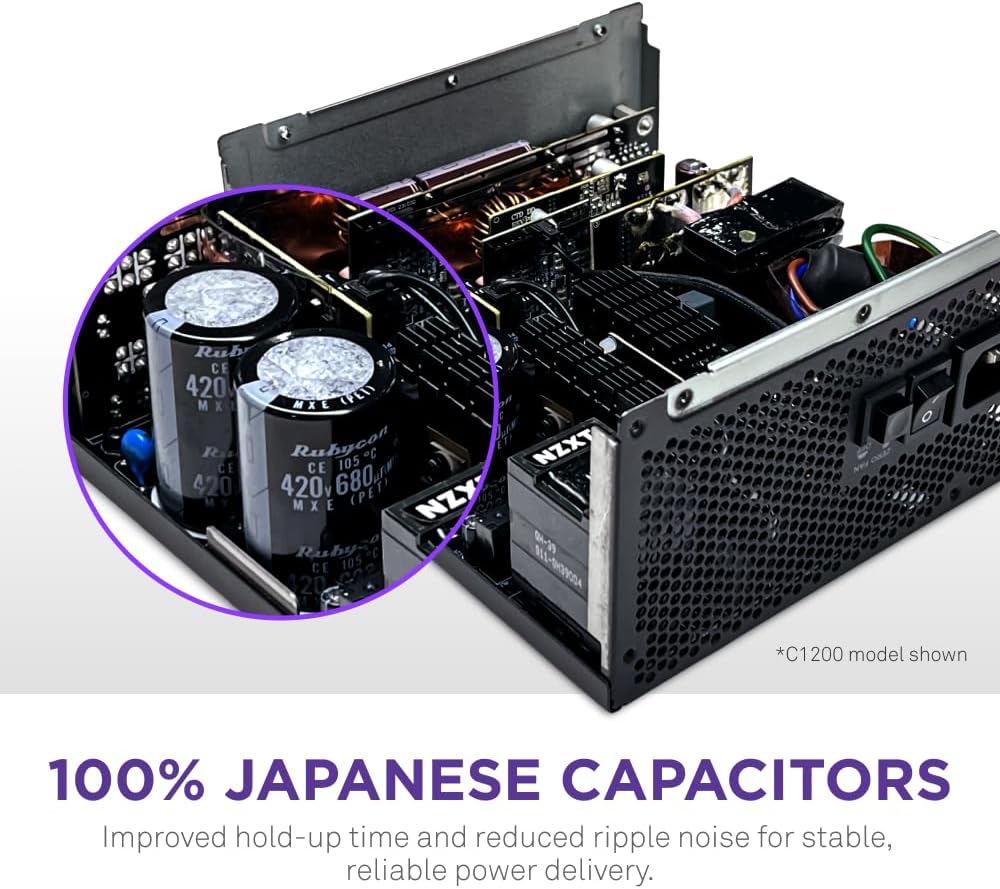 NZXT C850 Gold ATX 3.1 - Fully Modular Low-Noise PC Gaming Power Supply - 850 Watts - 80 Plus Gold - 12V-2x6 Connector - Zero Fan Mode - 100% Japanese Capacitors - Black Black 850W Gold C Series ATX 3.1