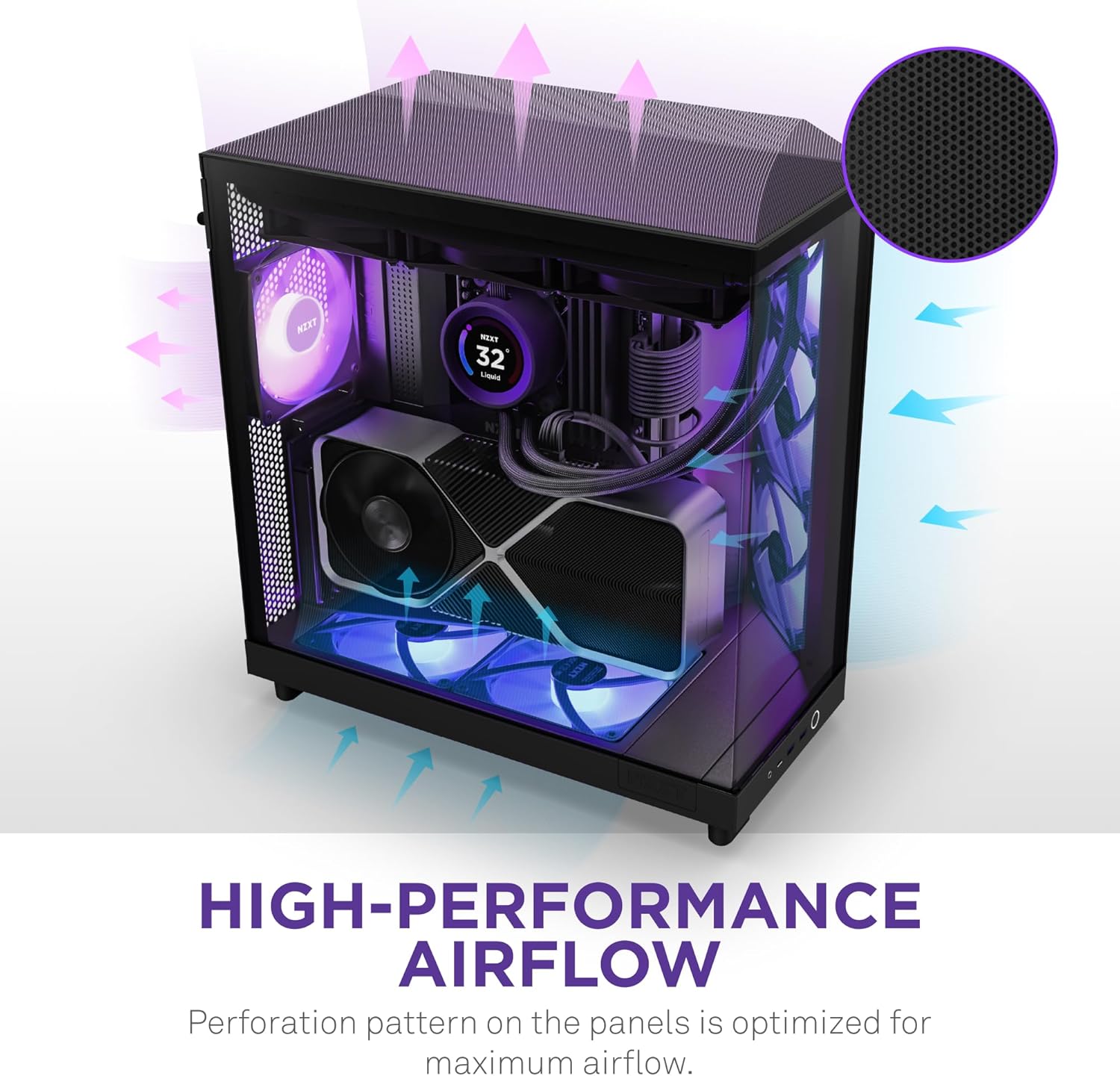 NZXT H6 Flow RGB Mid-Tower Airflow Case with 3 RGB Fans, Panoramic Glass Panels, Cable Management - Black H6 Flow RGB RGB Fans Black