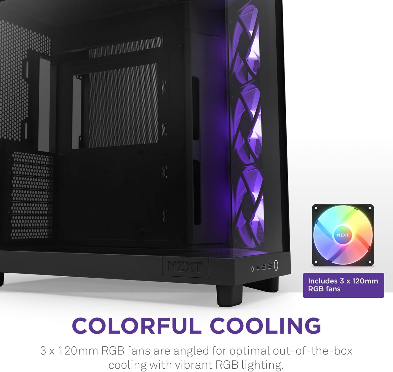 NZXT H6 Flow RGB Mid-Tower Airflow Case with 3 RGB Fans, Panoramic Glass Panels, Cable Management - Black H6 Flow RGB RGB Fans Black