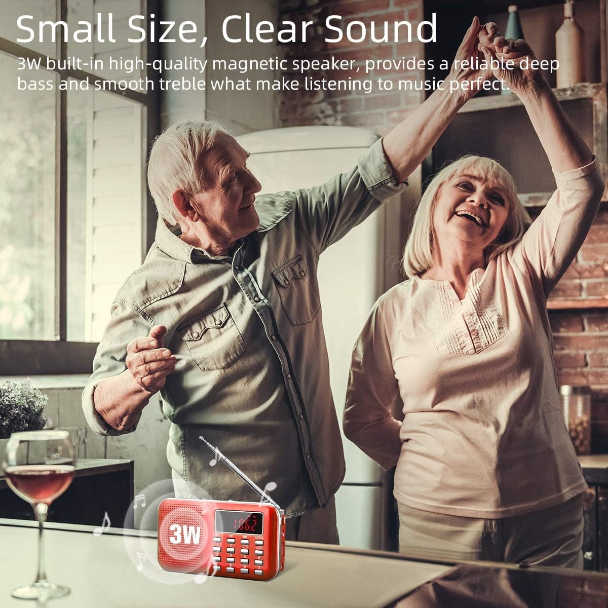 PRUNUS J-908 Rechargeable Portable Radio FM/AM(MW), Portable Digital Radio, MP3 Music Player, Support USB/AUX/TF Card, Addition of Emergency Flashlight (Red)