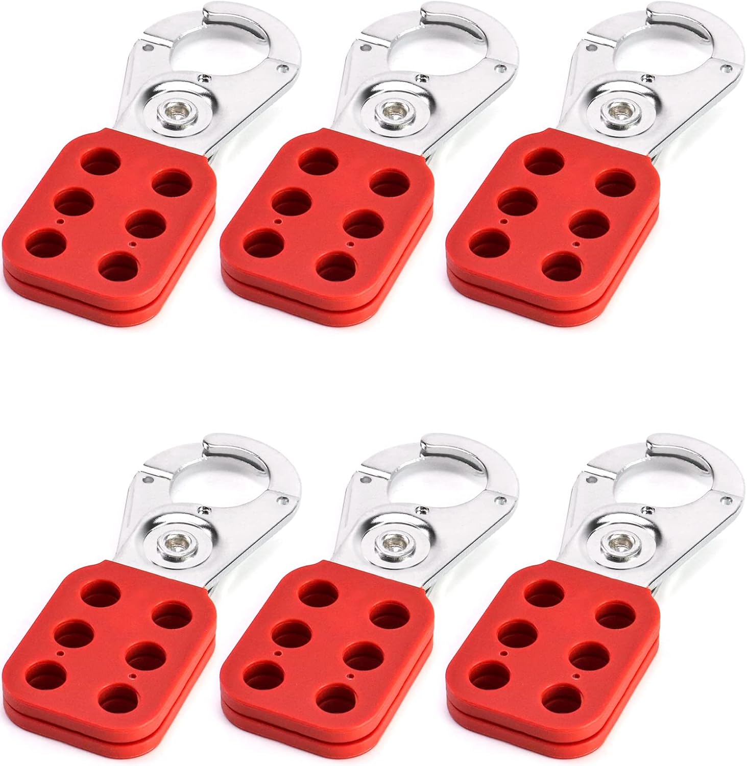 QWORK Lock Out Tag Out Hasp, 6 Pack Tamper-Proof Stainless Steel Padlock Hasp with Extended Jaw, Red