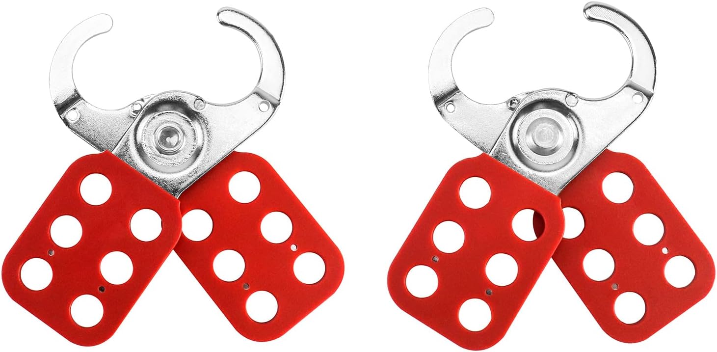 QWORK Lock Out Tag Out Hasp, 6 Pack Tamper-Proof Stainless Steel Padlock Hasp with Extended Jaw, Red