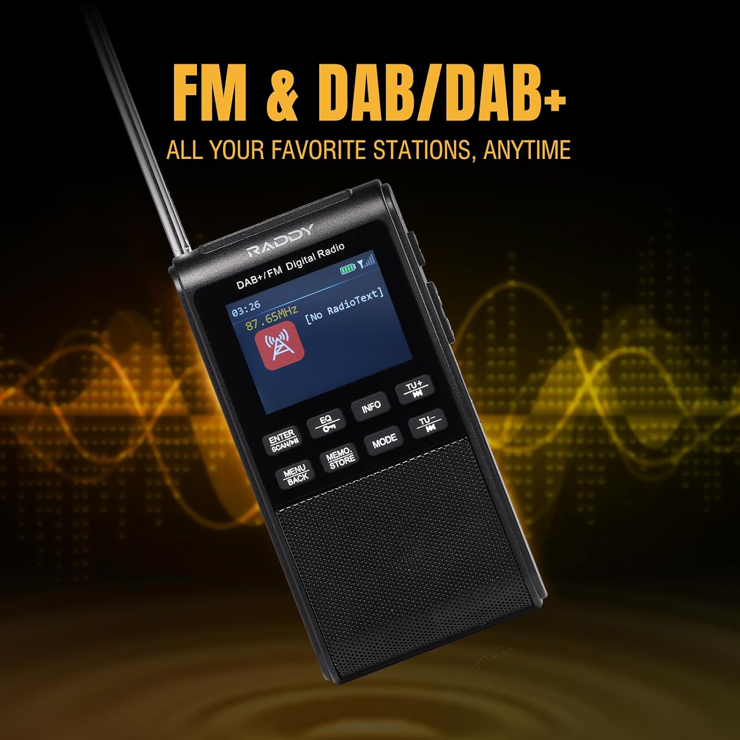 Raddy RD939 Portable DAB FM Radio, DAB Pocket Radio with BT 5.3, 5W Speaker, 2" Display, USB-C and 1200mAh Battery, Alarm Clock, TF/USB Play, Auto Scan, Headphone Jack