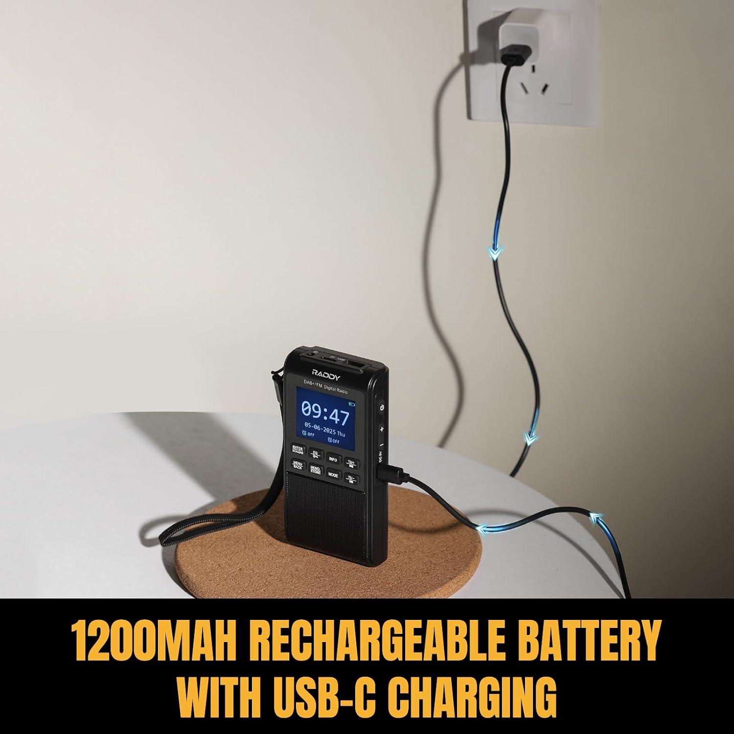 Raddy RD939 Portable DAB FM Radio, DAB Pocket Radio with BT 5.3, 5W Speaker, 2" Display, USB-C and 1200mAh Battery, Alarm Clock, TF/USB Play, Auto Scan, Headphone Jack