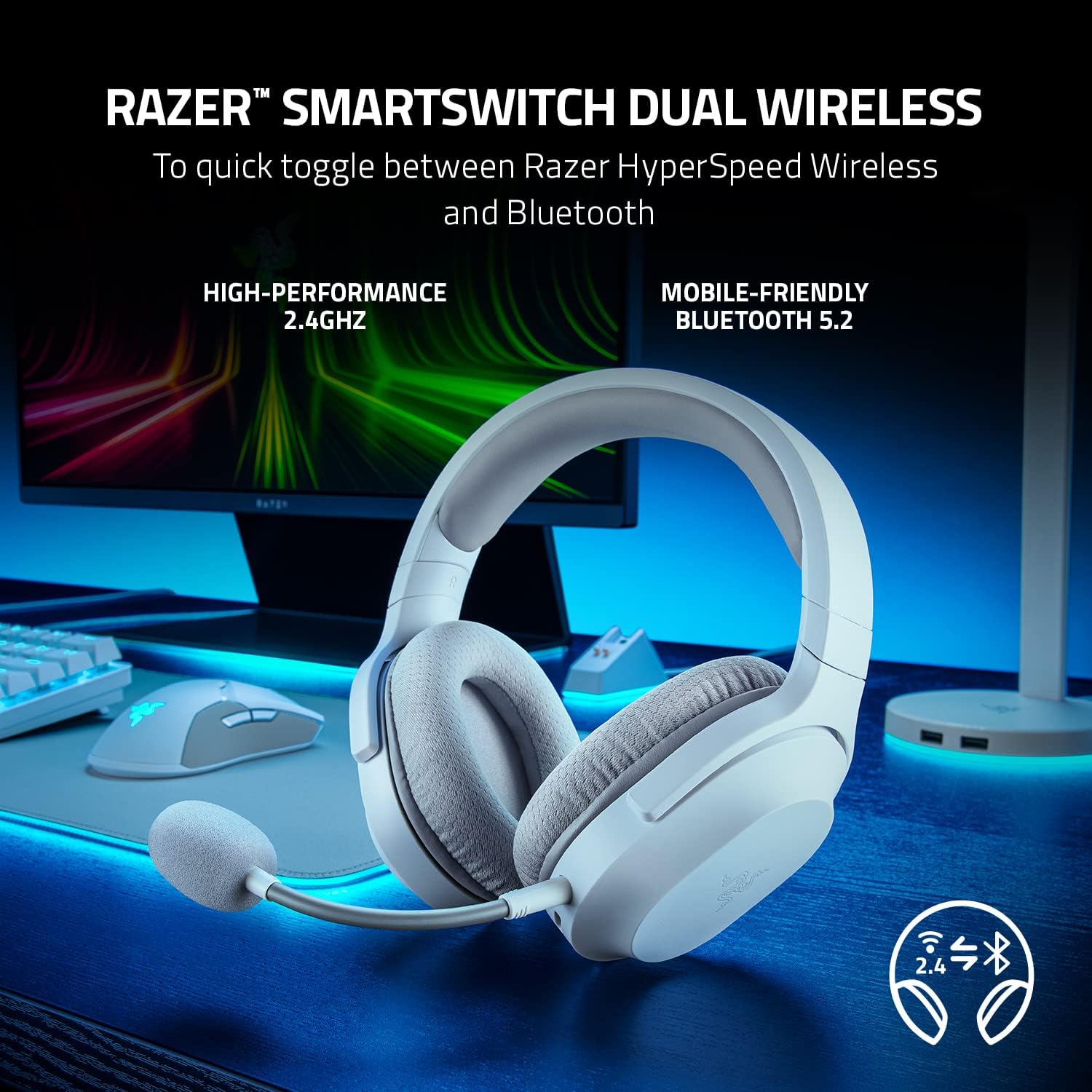 Razer Barracuda X Wireless Gaming & Mobile Headset (PC, PlayStation, Switch 2, Android, iOS): 2.4GHz Wireless + Bluetooth - Lightweight - 40mm Drivers - Detachable Mic - 50 Hr Battery - Mercury White White Barracuda X Headset