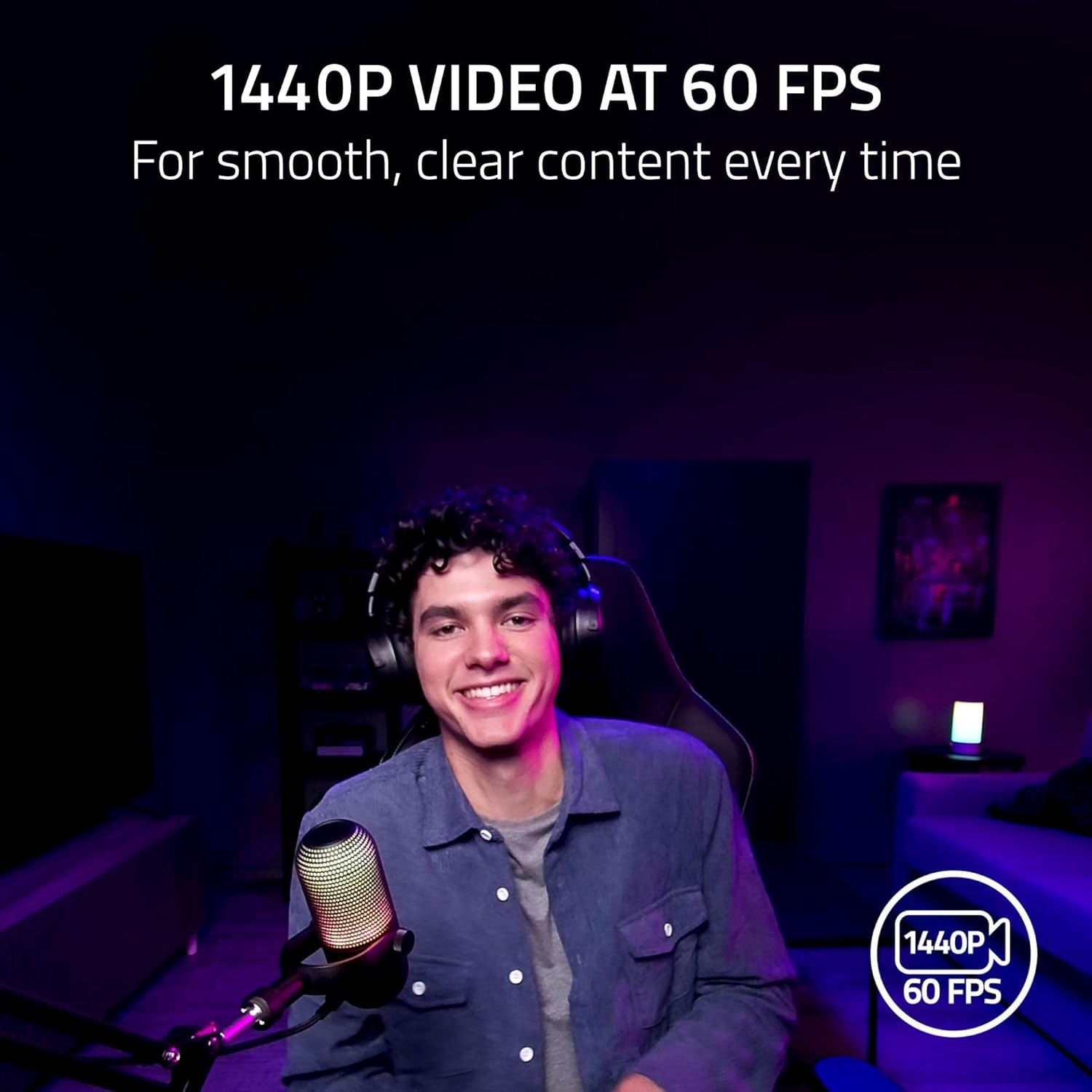 Razer Kiyo V2 X Streaming Webcam: 1440p 60 FPS - Auto Focus - Built-in Microphone - Wide Angle Lense - Integrated Privacy Shutter - Works with OBS, Xsplit, Streamlabs, Discord, Zoom, Teams - Black