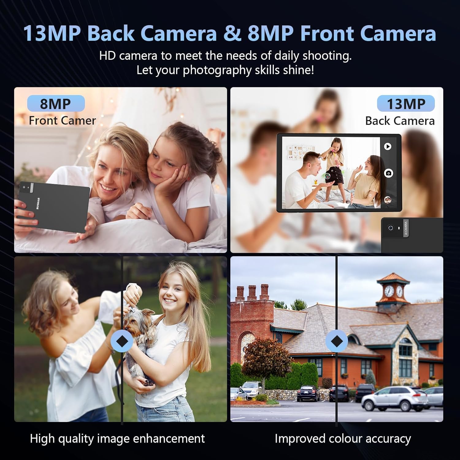 Rushar Newest Tablet 10.4 inches Android 14, tablet on offer 36GB RAM+256GB ROM (TF 1TB), 4G LTE+5G WiFi, IPS 2K HD, Octa-Core 2.0GHz, 13mp+8mp, 8000mAh, Bluetooth, tablet with keyboard etc, black Black-256g