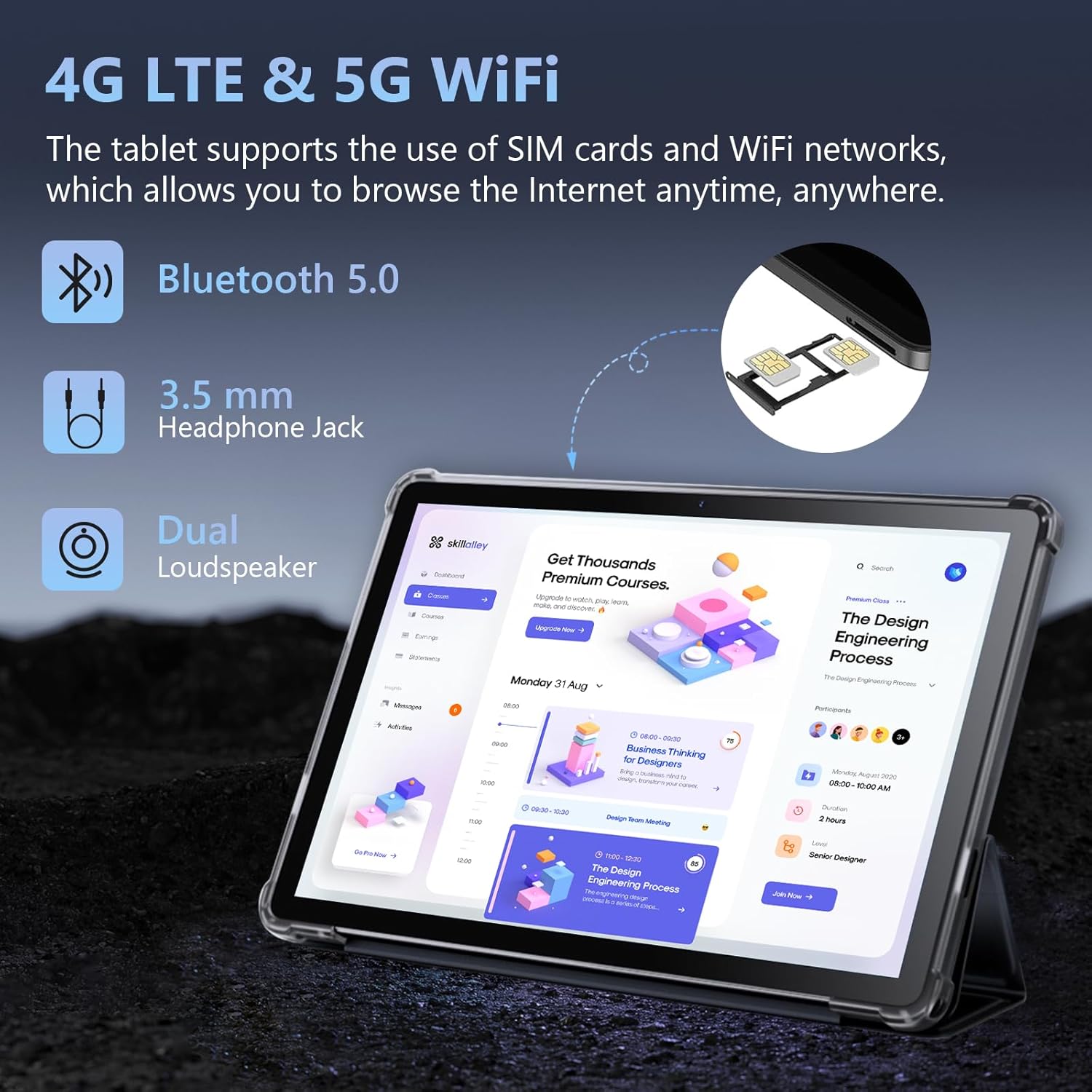 Rushar Newest Tablet 10.4 inches Android 14, tablet on offer 36GB RAM+256GB ROM (TF 1TB), 4G LTE+5G WiFi, IPS 2K HD, Octa-Core 2.0GHz, 13mp+8mp, 8000mAh, Bluetooth, tablet with keyboard etc, black Black-256g