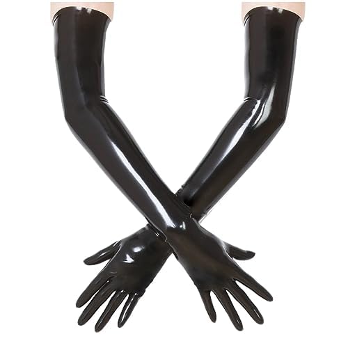 Schwarze Lange Latex Handschuhe für Women and Herren,Wet Look Handschuhe aus Naturkautschuk Cosplay Kostüm Party Clubwear