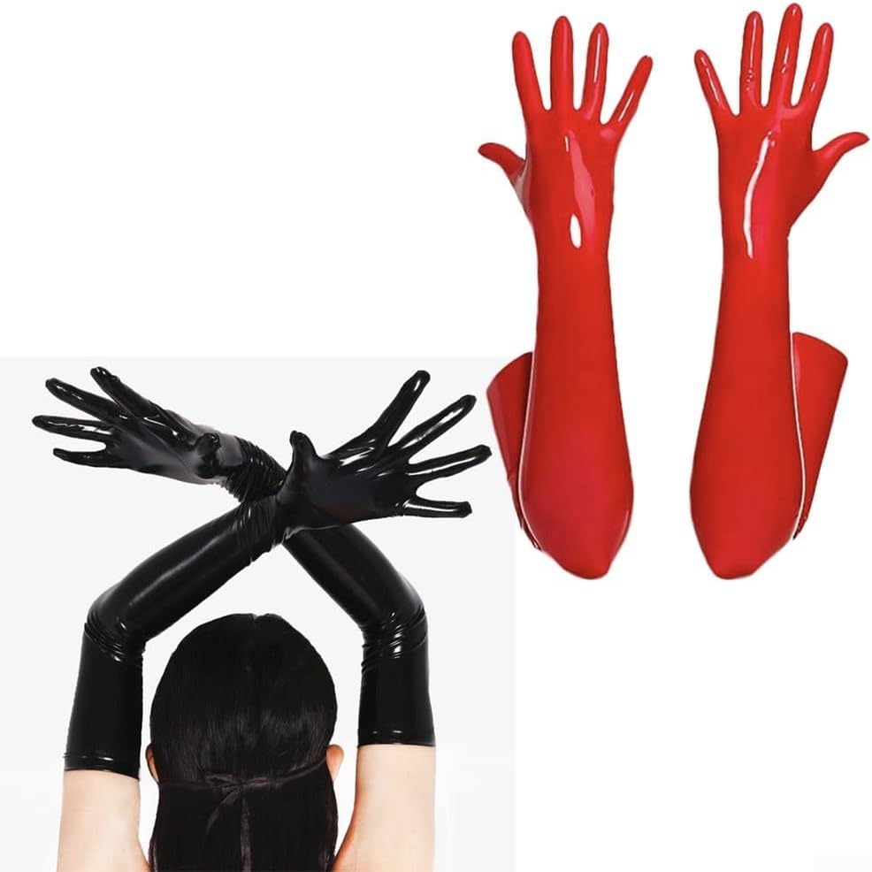 Shiny Black PVC Long Gloves for Costume Shows and Clubs, Full Arm Length with Material, Suitable for Stage and Dance XL Black
