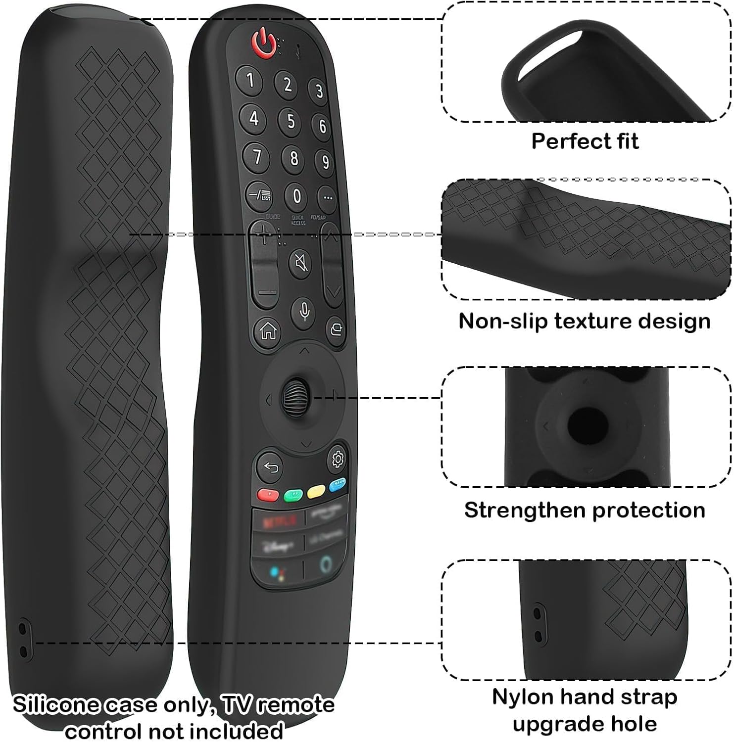 Silicone Case Compatible with LG Remote Control AN-MR21GA AN-MR21GC MR22GA MR22GN MR23GA MR24GA, Remote Control Protective Shell for LG, Remote Control Cover for LG Magic 2021/2022/2023/2024 Black