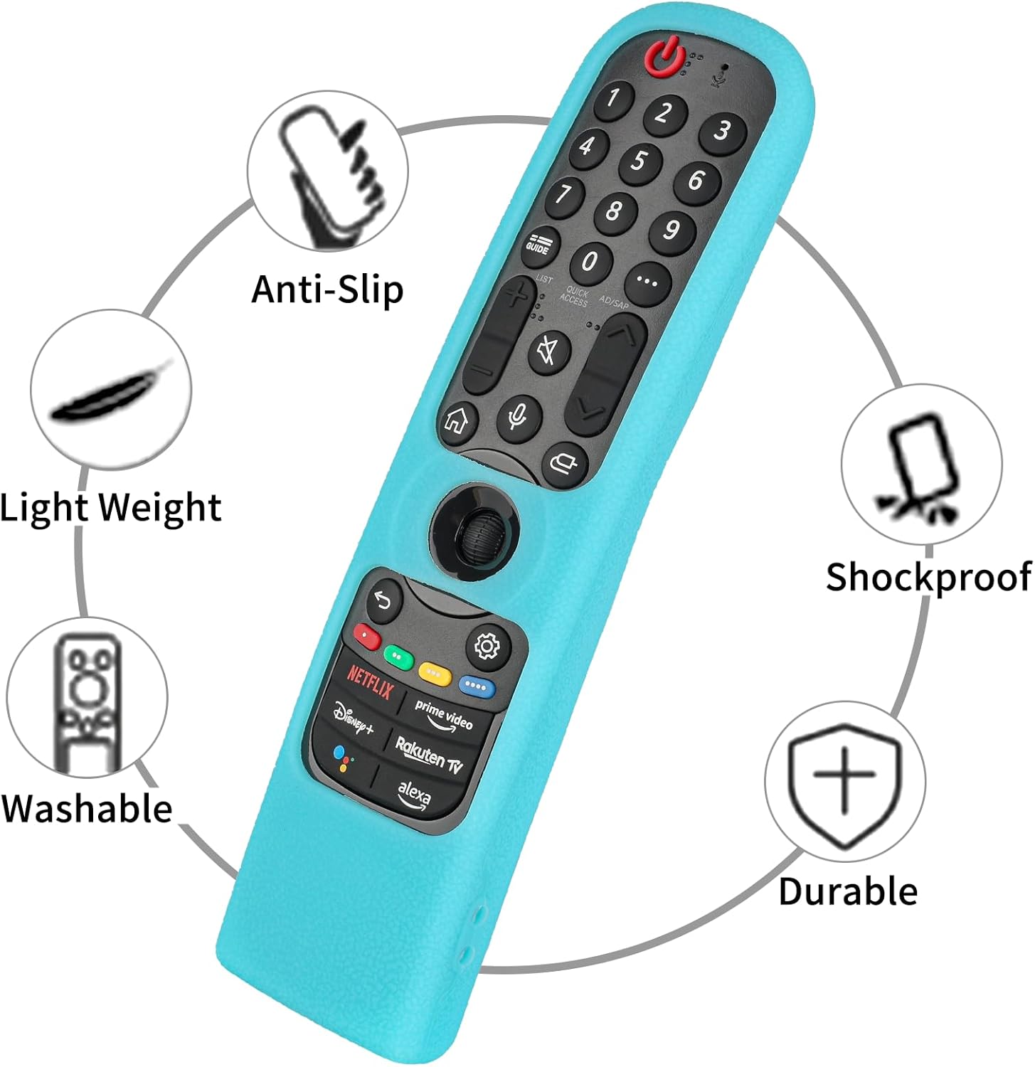 Silicone Remote Control Case Compatible with LG 4K UHD Smart TV Magic AN-MR21GA AN-MR22GA AN-MR22GN AN-MR23GA AN-MR24GA Remote Control Shockproof Protective Cover with Fluorescent Blue and Lanyard