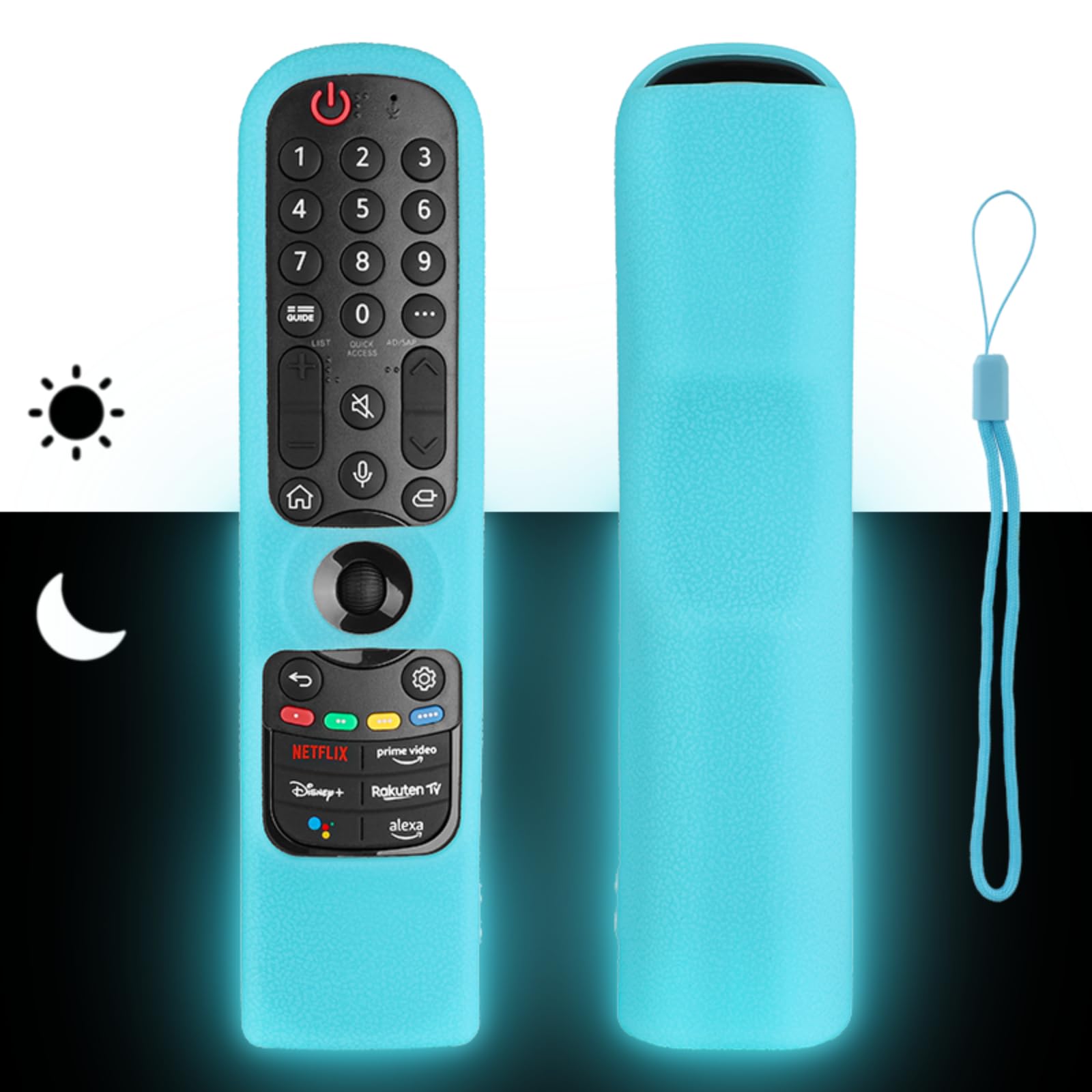 Silicone Remote Control Case Compatible with LG 4K UHD Smart TV Magic AN-MR21GA AN-MR22GA AN-MR22GN AN-MR23GA AN-MR24GA Remote Control Shockproof Protective Cover with Fluorescent Blue and Lanyard