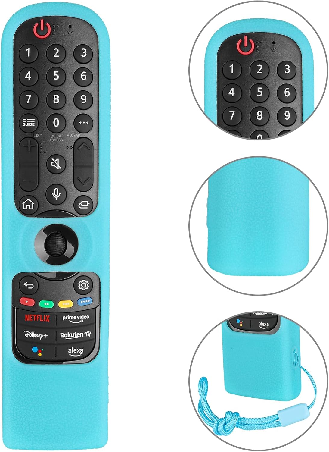 Silicone remote control compatible with LG 4K UHD Smart TV MAGIA AN-MR21GA AN-MR22GA AN-MR22GN AN-MR23GA AN-MR24ga Remote control Spass protective cover with fluorescent blue and lanyard