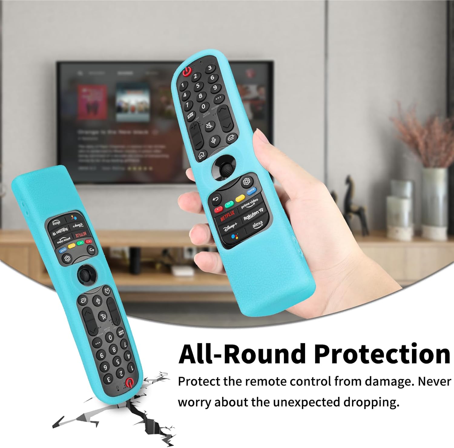 Silicone remote control compatible with LG 4K UHD Smart TV MAGIA AN-MR21GA AN-MR22GA AN-MR22GN AN-MR23GA AN-MR24ga Remote control Spass protective cover with fluorescent blue and lanyard