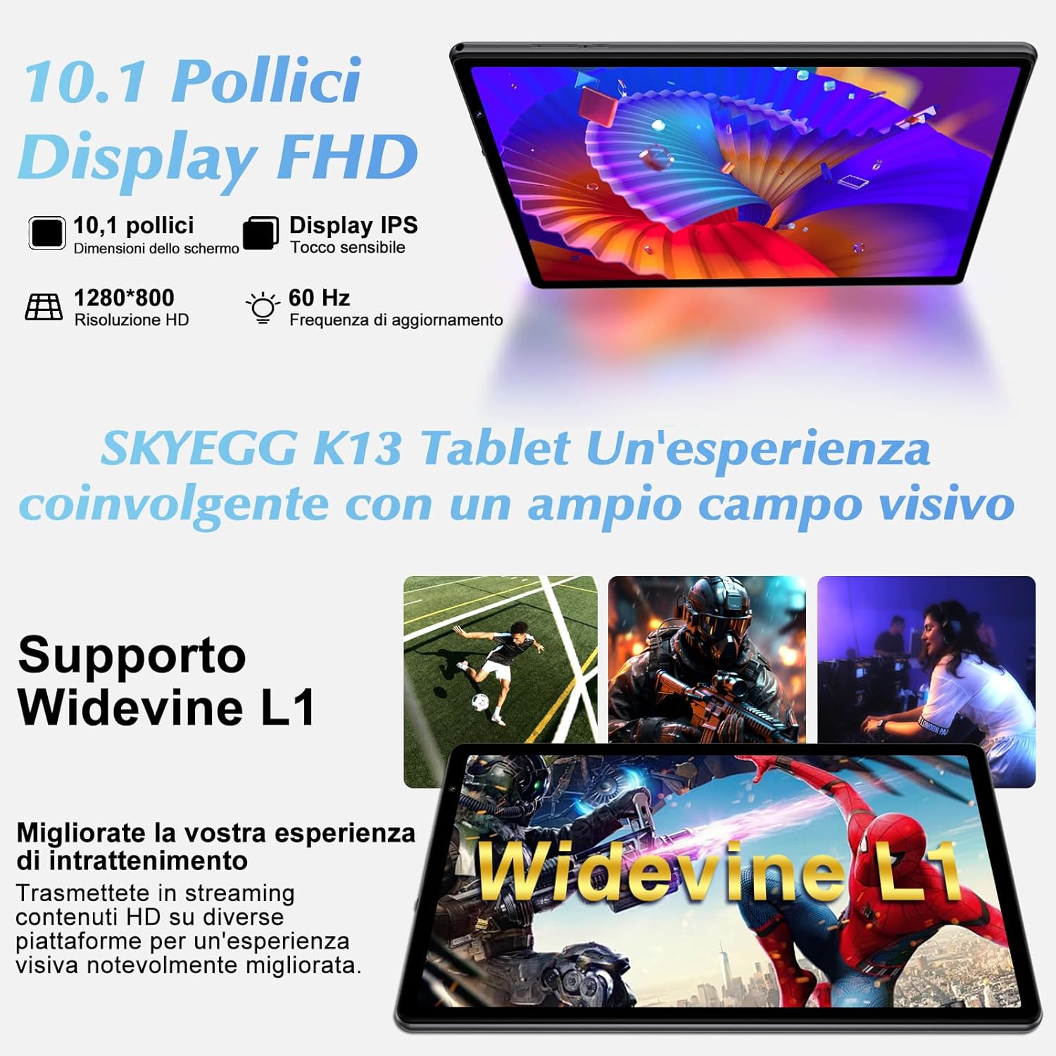 Skyegg 10-inch Android 14, 20 GB RAM + 128 GB ROM (expandable up to 1 TB), Octa-core, 5G Wi-Fi 6, 8mp + 5MP, 6000mAh, Widevine L1, USB-C tablet with keyboard + mouse + custody, gray