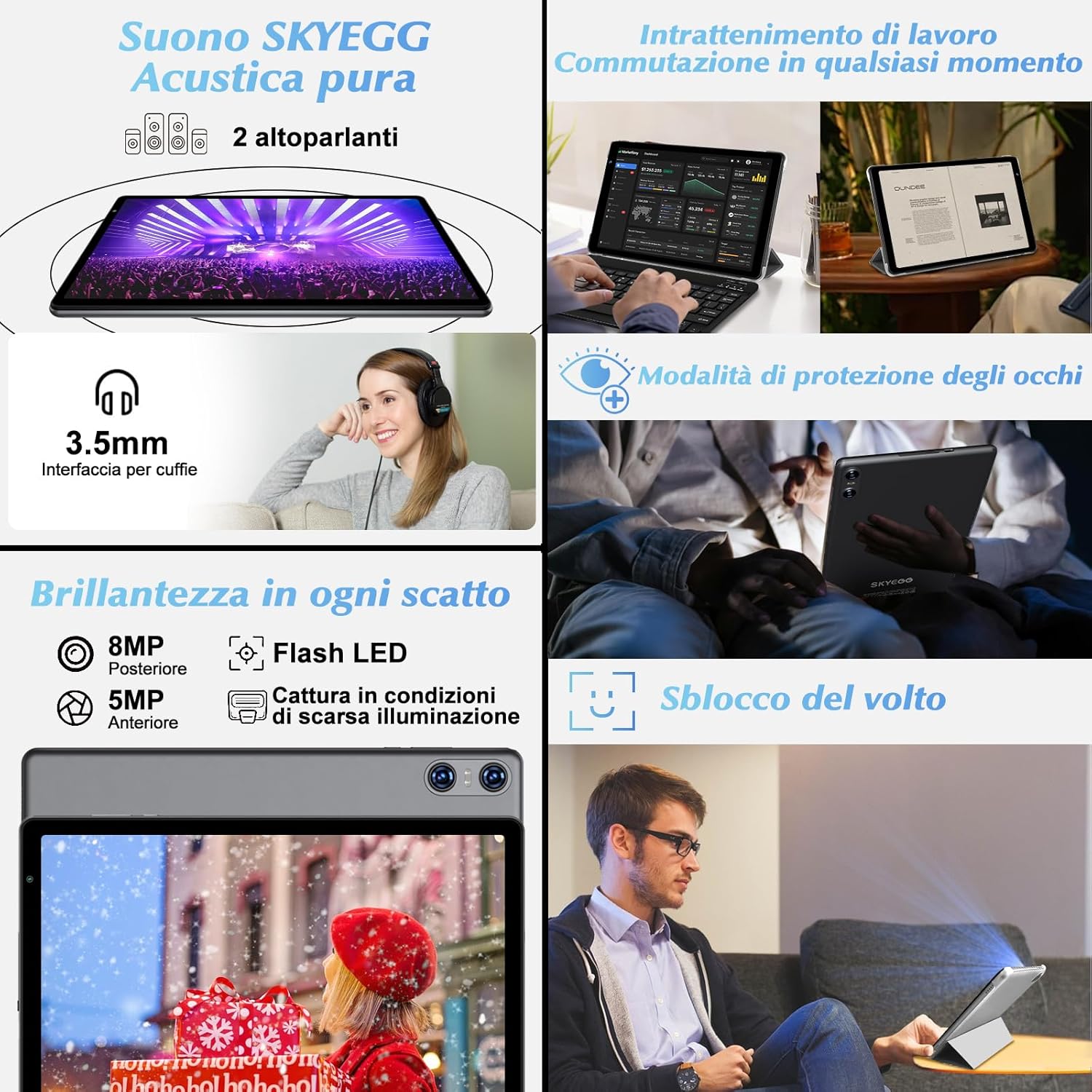 Skyegg 10-inch Android 14, 20 GB RAM + 128 GB ROM (expandable up to 1 TB), Octa-core, 5G Wi-Fi 6, 8mp + 5MP, 6000mAh, Widevine L1, USB-C tablet with keyboard + mouse + custody, gray