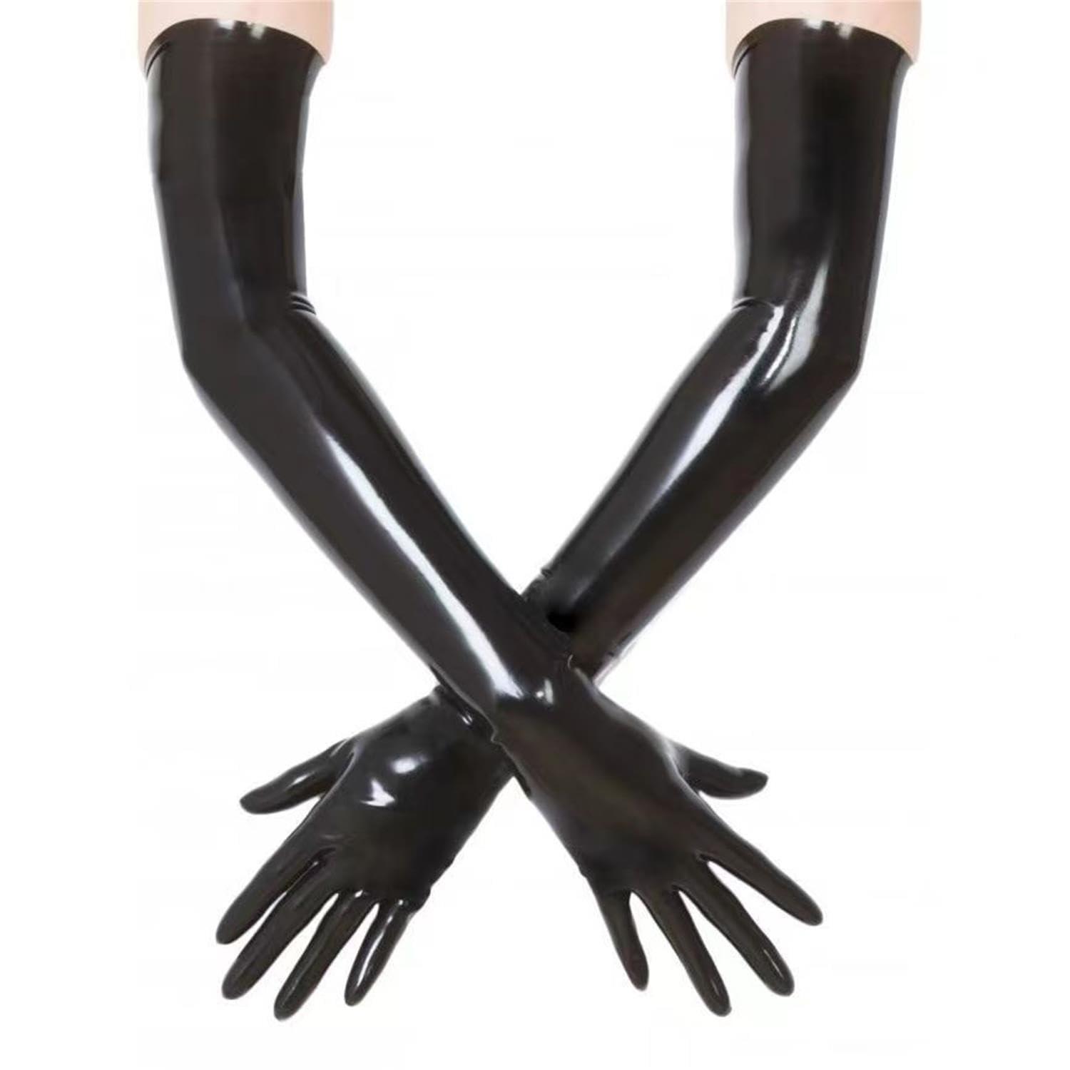 SMGZC Long Latex Gloves for Women and Men, Natural Rubber Gloves Latex Gloves for Cosplay Party and Club Black S