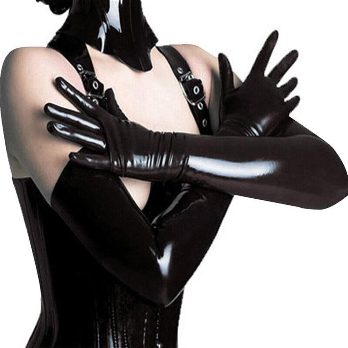SMGZC Long Latex Gloves for Women and Men, Natural Rubber Gloves Latex Gloves for Cosplay Party and Club Black S