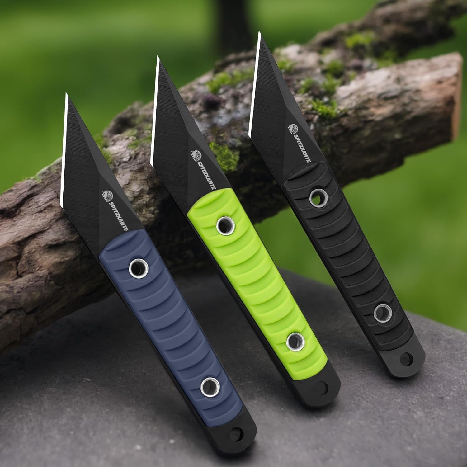 SPITZKANTE Supervivencia Cuchillo, Mini hoja cuchillo da 5,6?cm in maple 5Cr14MoV, with ABS base and string of balls, integral black color A- Integral black