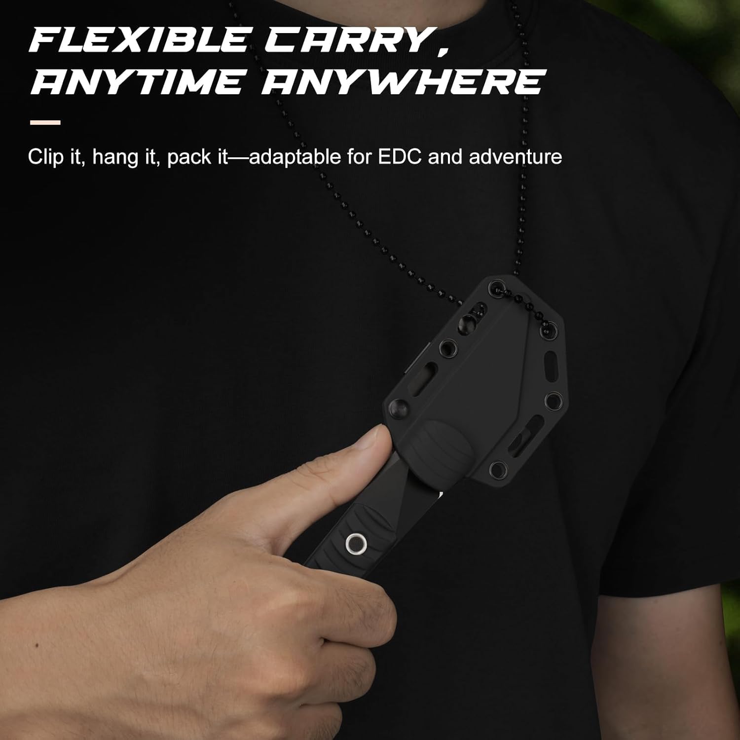 SPITZKANTE Supervivencia Cuchillo, Mini hoja cuchillo da 5,6?cm in maple 5Cr14MoV, with ABS base and string of balls, integral black color A- Integral black