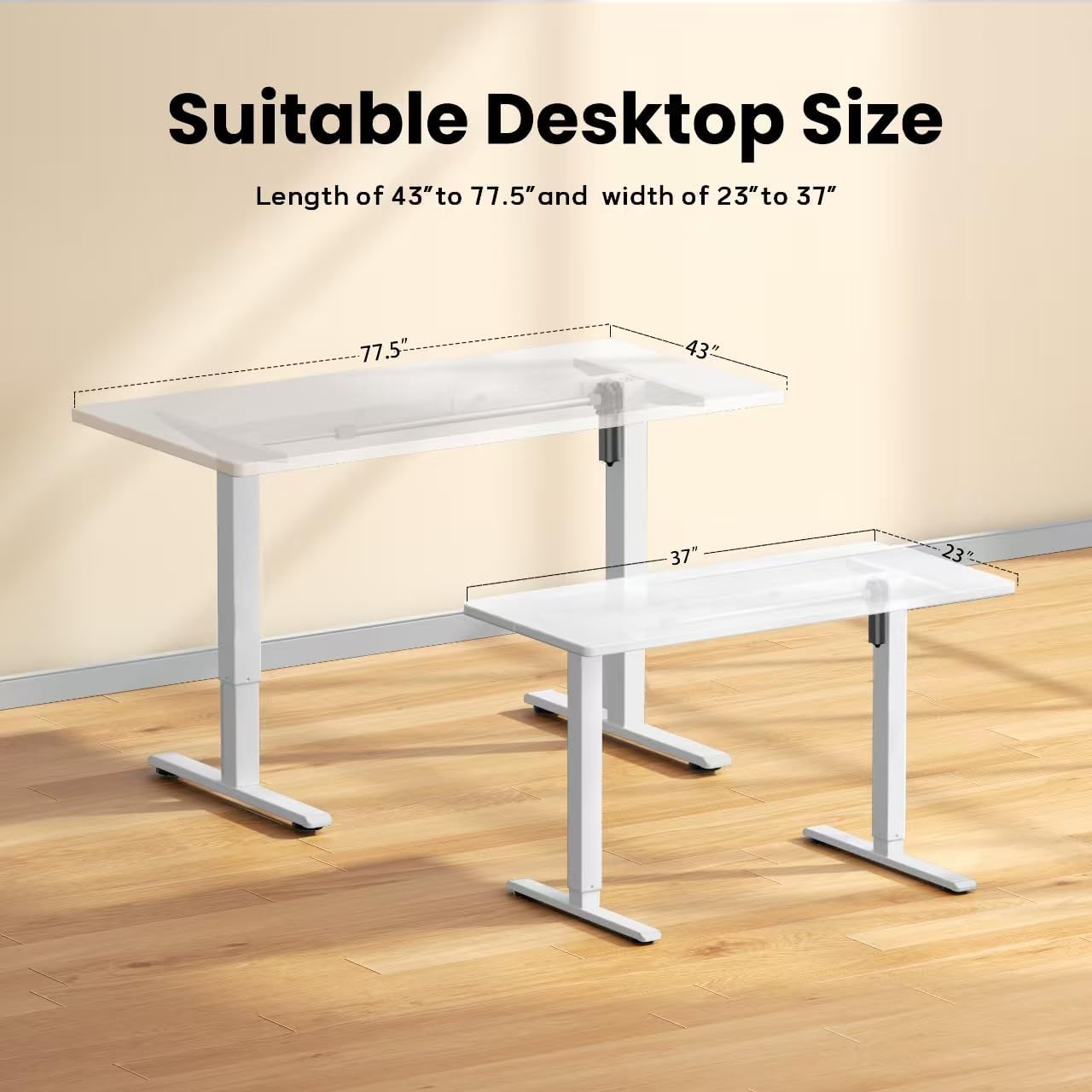 Standing Desk Frame for 37 to 77.5’’ Desktop, Electric Height Adjustable Desk Legs, 176 lbs Motorized Desk Legs Workstation Frame with Memory Presets, White Frame Only