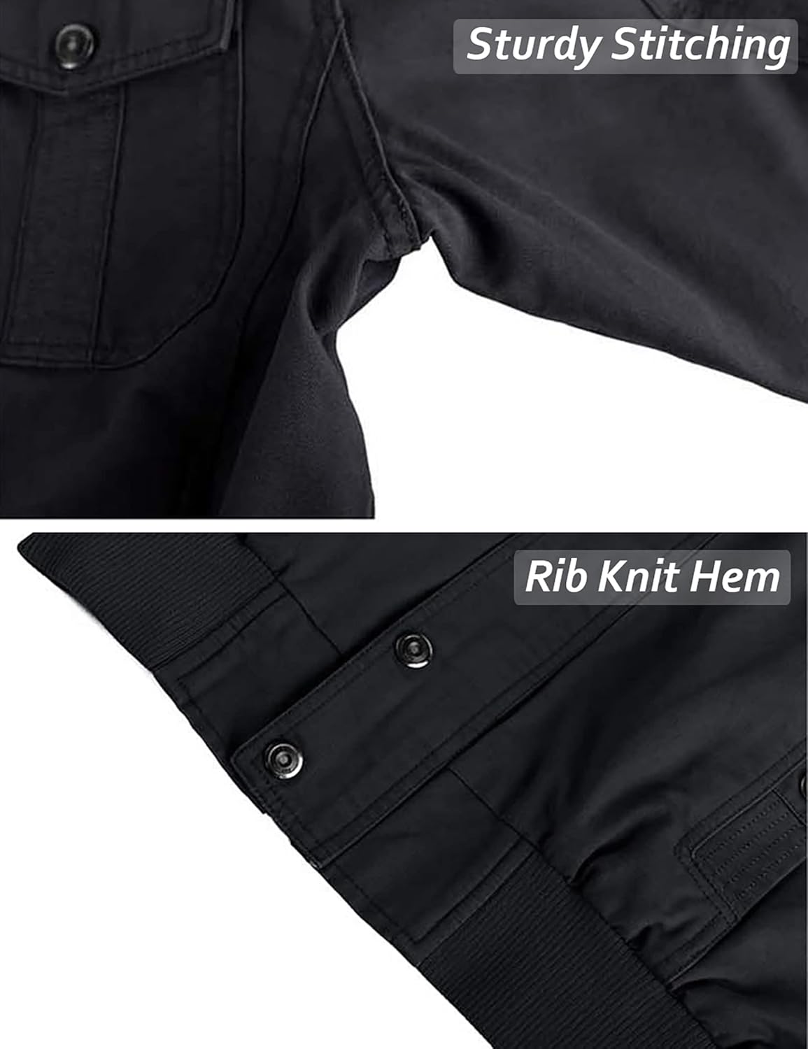 TACVASEN Men's Winter Military Jacket Casual Jacket Fleece Warm Stand Collar 3XL Black