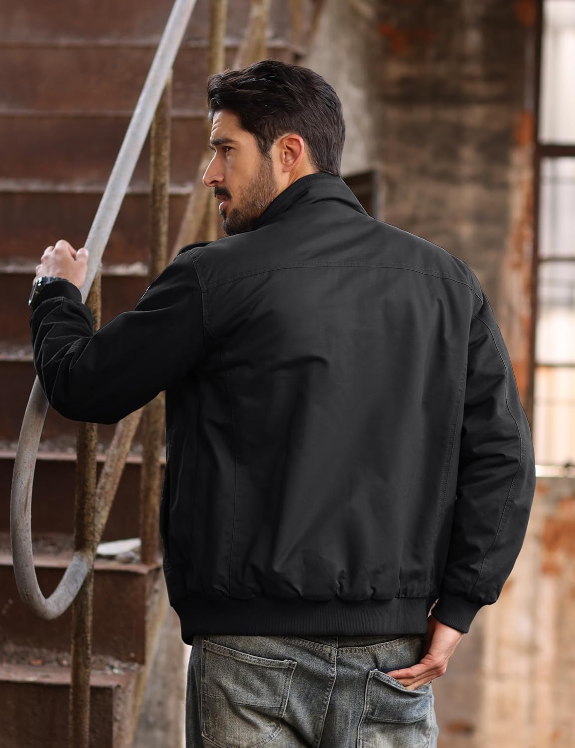 TACVASEN Men's Winter Military Jacket Casual Jacket Fleece Warm Stand Collar 3XL Black