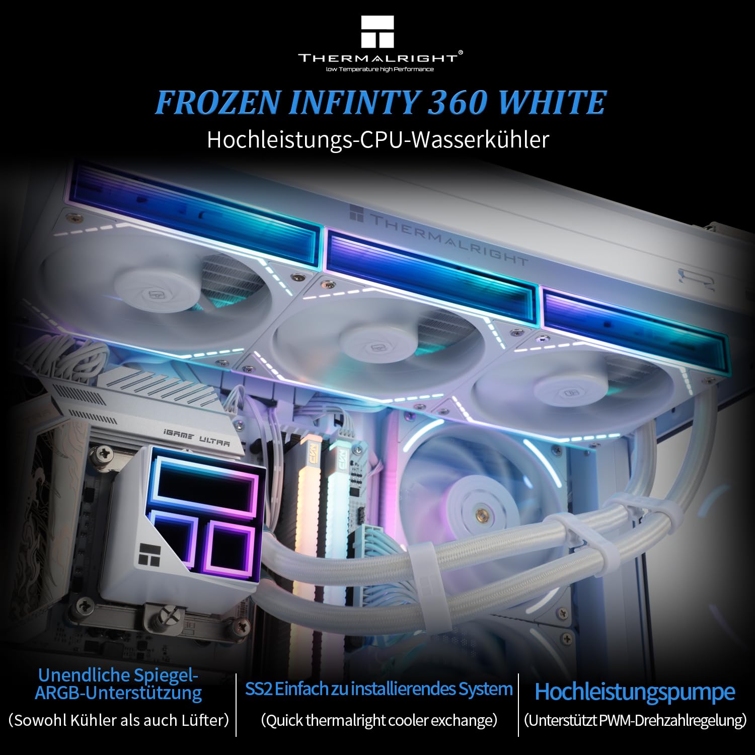 Thermalright Frozen Infinity 360 WHITE CPU Liquid Cooler, Triple PWM Fan with 2000 RPM, Aio CPU Cooling, for AM4/AM5 and Intel LGA115X/2011/1700/1851, Infinity Mirror