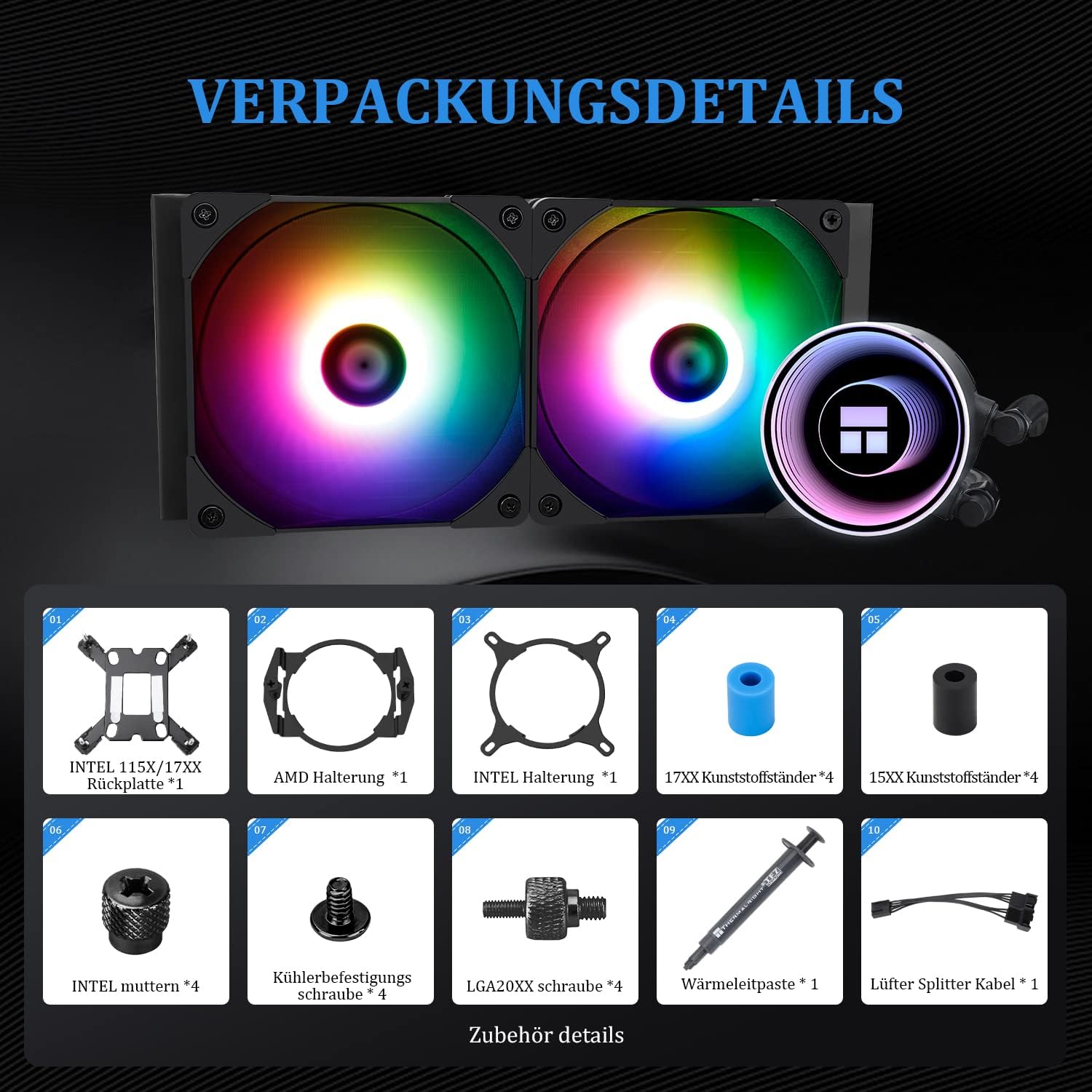 Thermalright Frozen Notte 240 BLACK ARGB Water Cooling CPU Cooler, 240 Black, Dual PWM Fan, S-FDB V2 Bearings, Suitable for AM/AM4 AM5, Intel LGA 1700/1150/1151/1200/2011