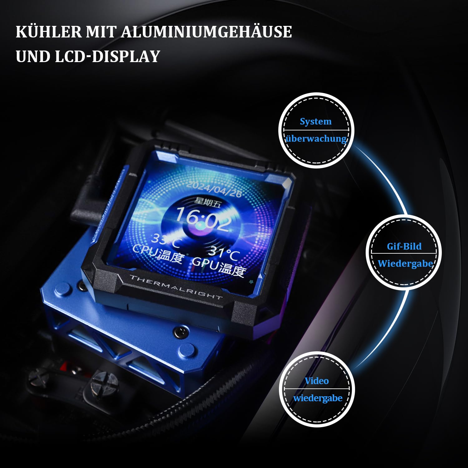 Thermalright FW PRO 360 Black for AIO CPU, 320 x 320 Resolution IPS LCD Screen, for AM5&Intel 1700/1851, Powerful Water Cooling with Display