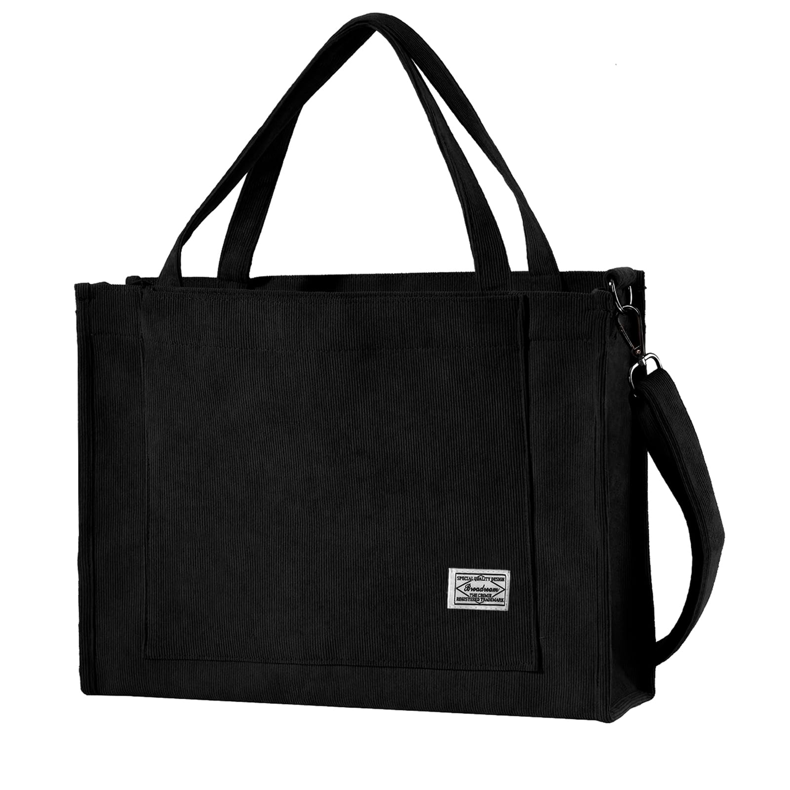 Tibroni Cord Tote Bag, Bag large bags bag, woman shoulder bag with lightning closure, casual retro shoulder strap, for work, travel, shopping (16 * 4.7 * 12in) xl-black