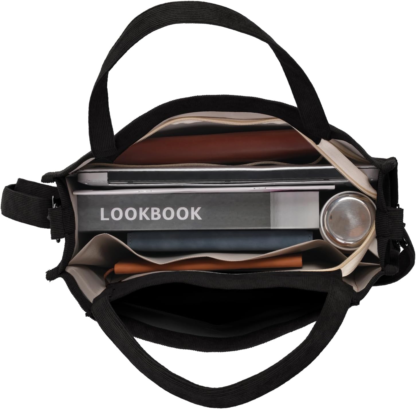 Tibroni Cord Tote Bag, Bag large bags bag, woman shoulder bag with lightning closure, casual retro shoulder strap, for work, travel, shopping (16 * 4.7 * 12in) xl-black