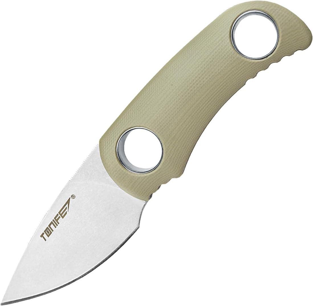 TONIFE Runer Full Tang Fixed Blade Camping Hunting Knife 4.7cm with Adjustable Kydex Sheath Easy to Carry with Paracord Lanyard for Outdoor, Survival and Bushcraft(Khaki)