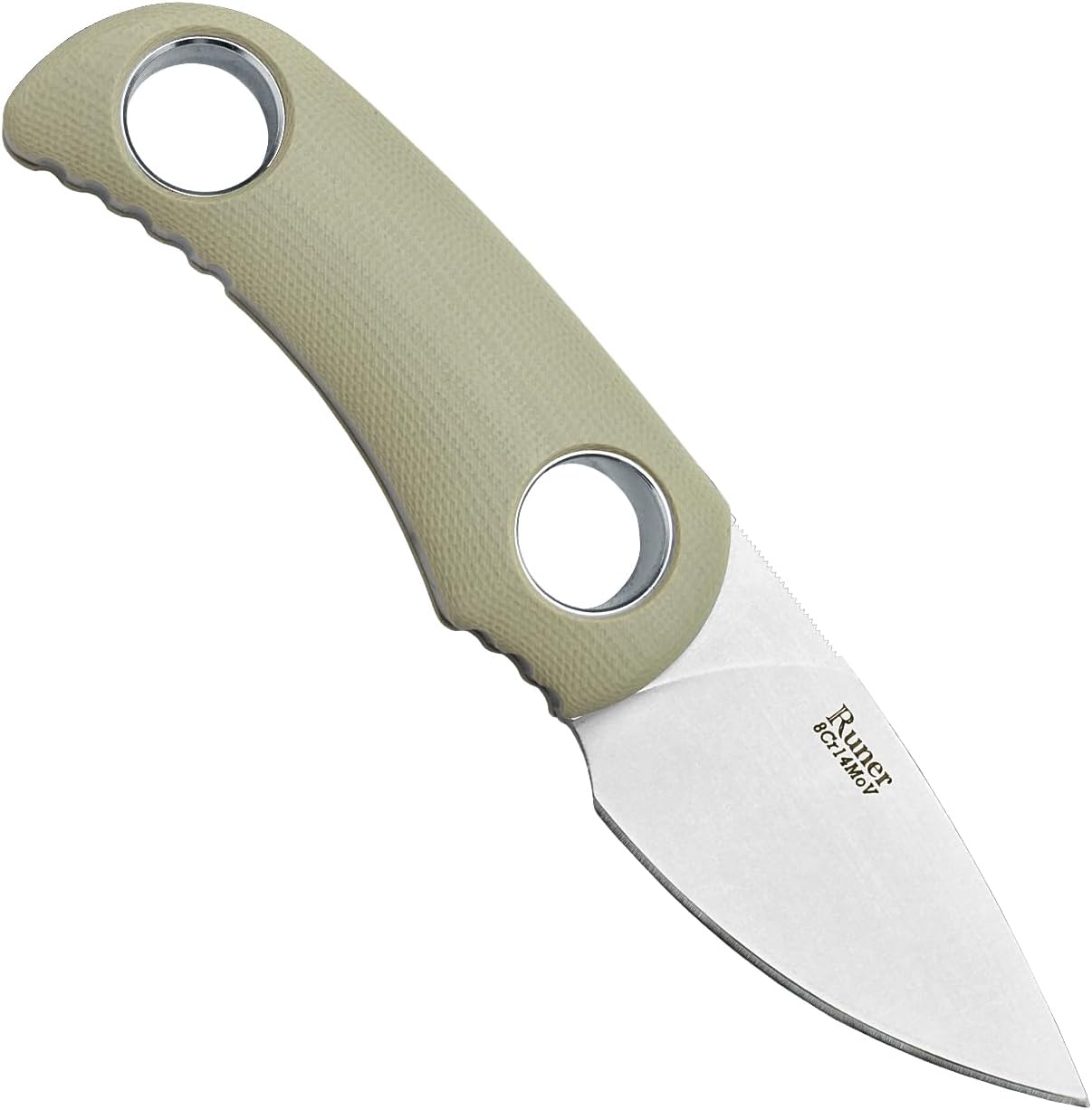 TONIFE Runer Full Tang Fixed Blade Camping Hunting Knife 4.7cm with Adjustable Kydex Sheath Easy to Carry with Paracord Lanyard for Outdoor, Survival and Bushcraft(Khaki)