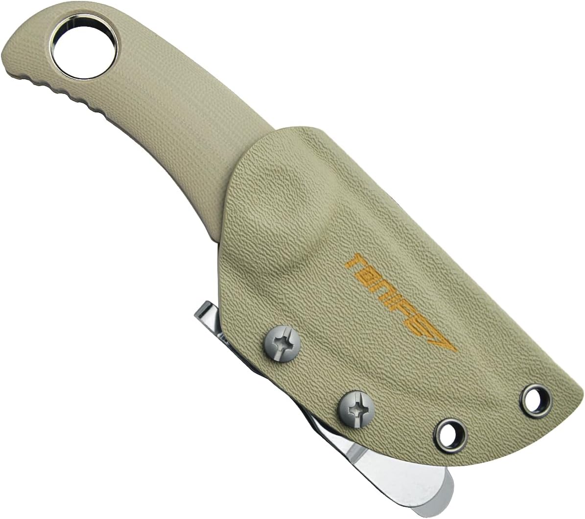 TONIFE Runer Full Tang Fixed Blade Camping Hunting Knife 4.7cm with Adjustable Kydex Sheath Easy to Carry with Paracord Lanyard for Outdoor, Survival and Bushcraft(Khaki)